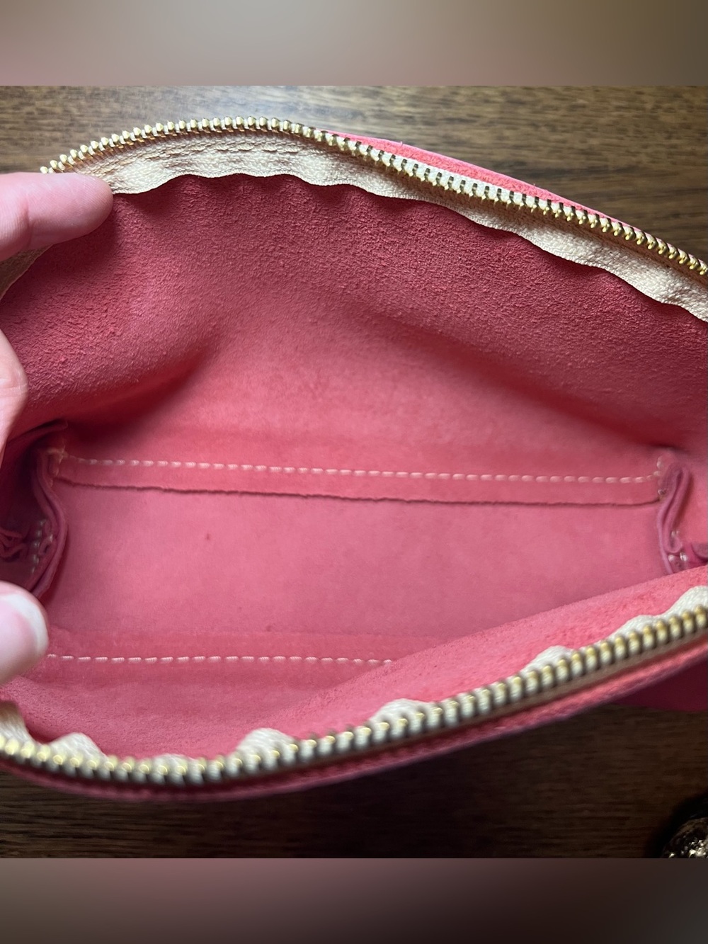 Portland Leather Goods Eclipse Makeup Bag Guava Pink Leather Cosmetic Pouch - Picture 5 of 12
